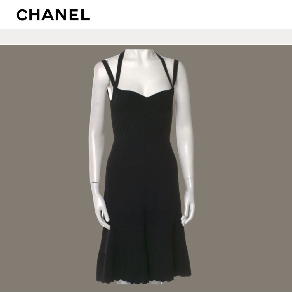 CHANEL 2008 Karl Lagerfeld Dress halter black viscose dress